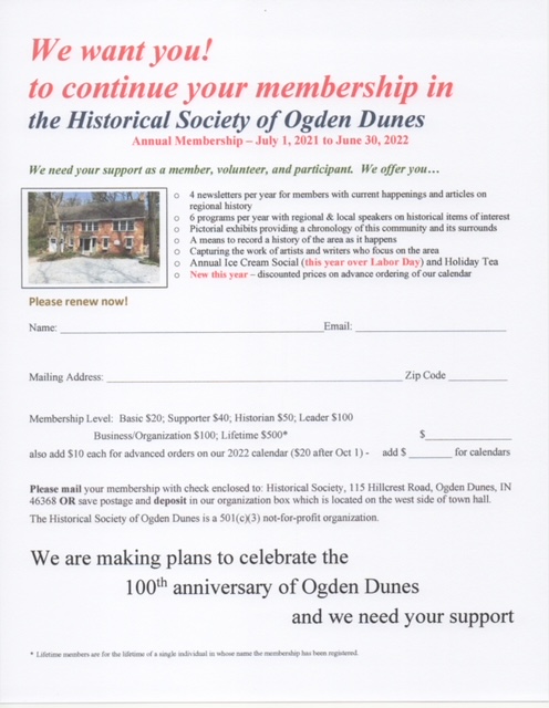Historical Society of Ogden Dunes - Annual Membership